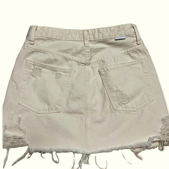 Boyish by Her Corey Distressed Denim Skirt in  Rosemary’s Baby Cream Color 26 - Picture 3 of 9